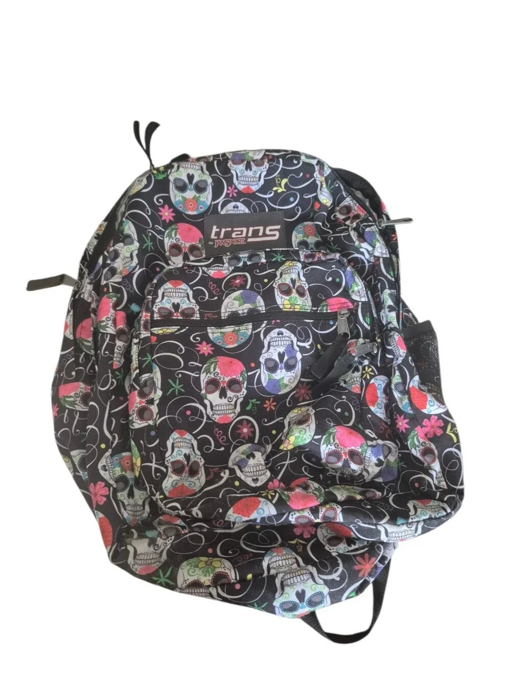 Jansport Black Backpack with Multicolor Sugar Skull Print